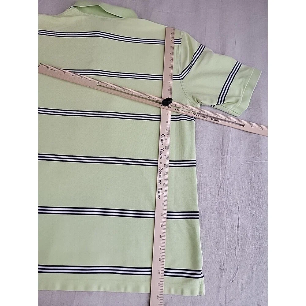 Brooks Brothers Polo Shirt Mens XL Green Striped Performance Knit Cotton‎ Preppy